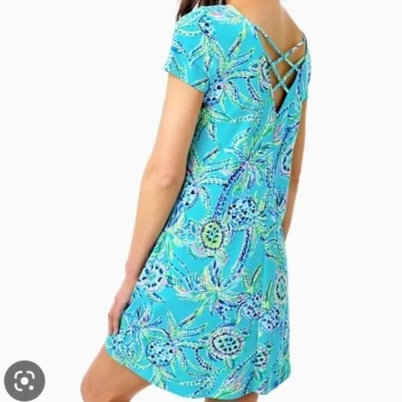 Lilly Pulitzer Kimi Dress Bermuda Blue Turtle Size L - Picture 2 of 5